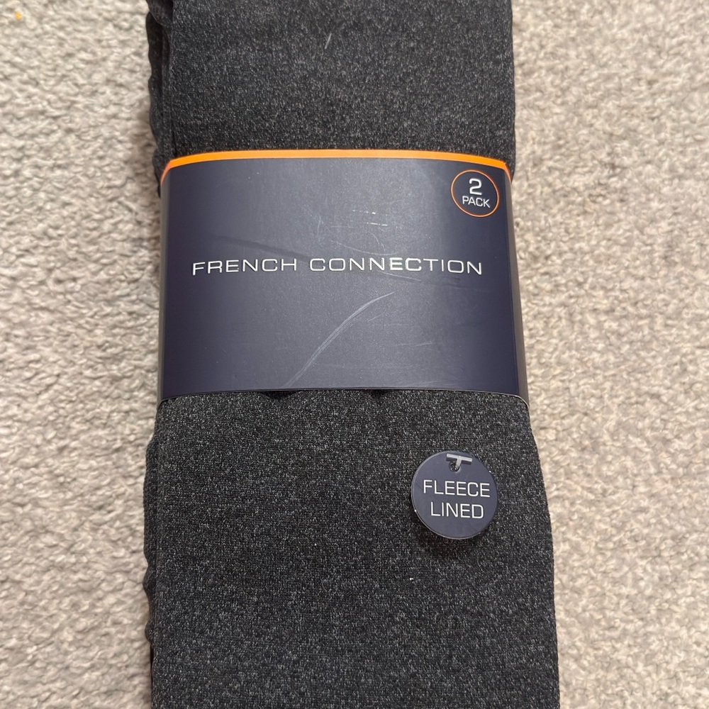 NWT French Connection 2 Pack Fleece Lined Footless Tights (Black and Grey)